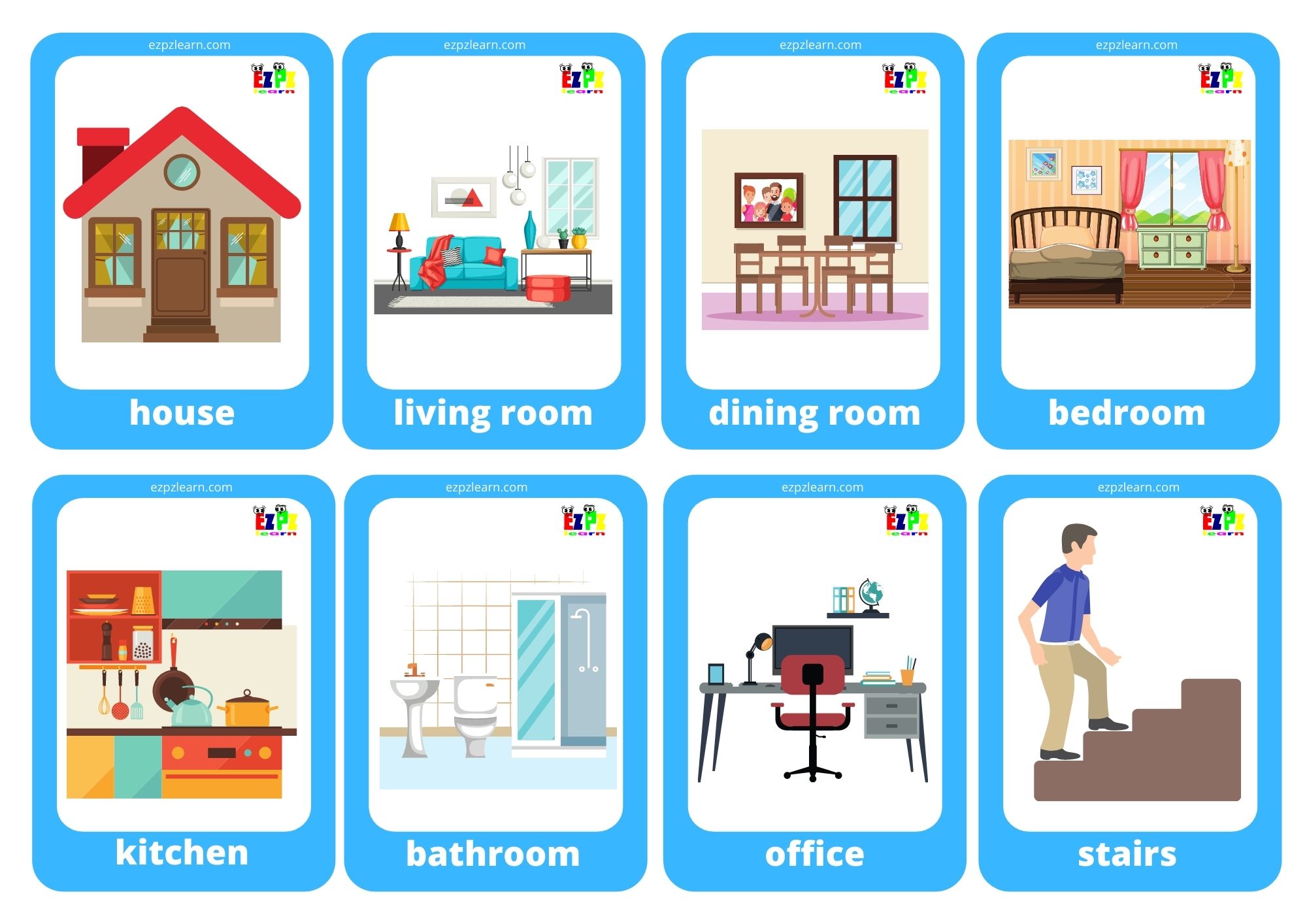 House Rooms Game Cards Mini Flashcards Ezpzlearn